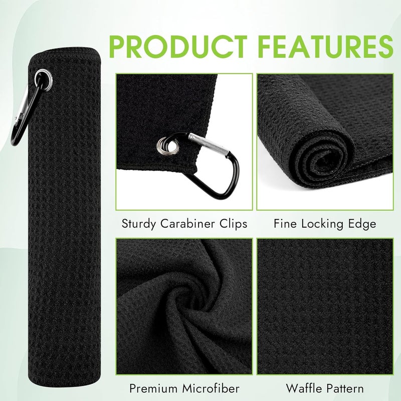 PEASUG 3 Pack Golf Towels (16" x 16"), Absorbent Waffle Pattern Golf Towel for Golf Bag, Tri-Fold Portable Microfiber Golf Towels for Men & Women with Carabiner Clip, Gray/Navy Blue/Black - Image 3